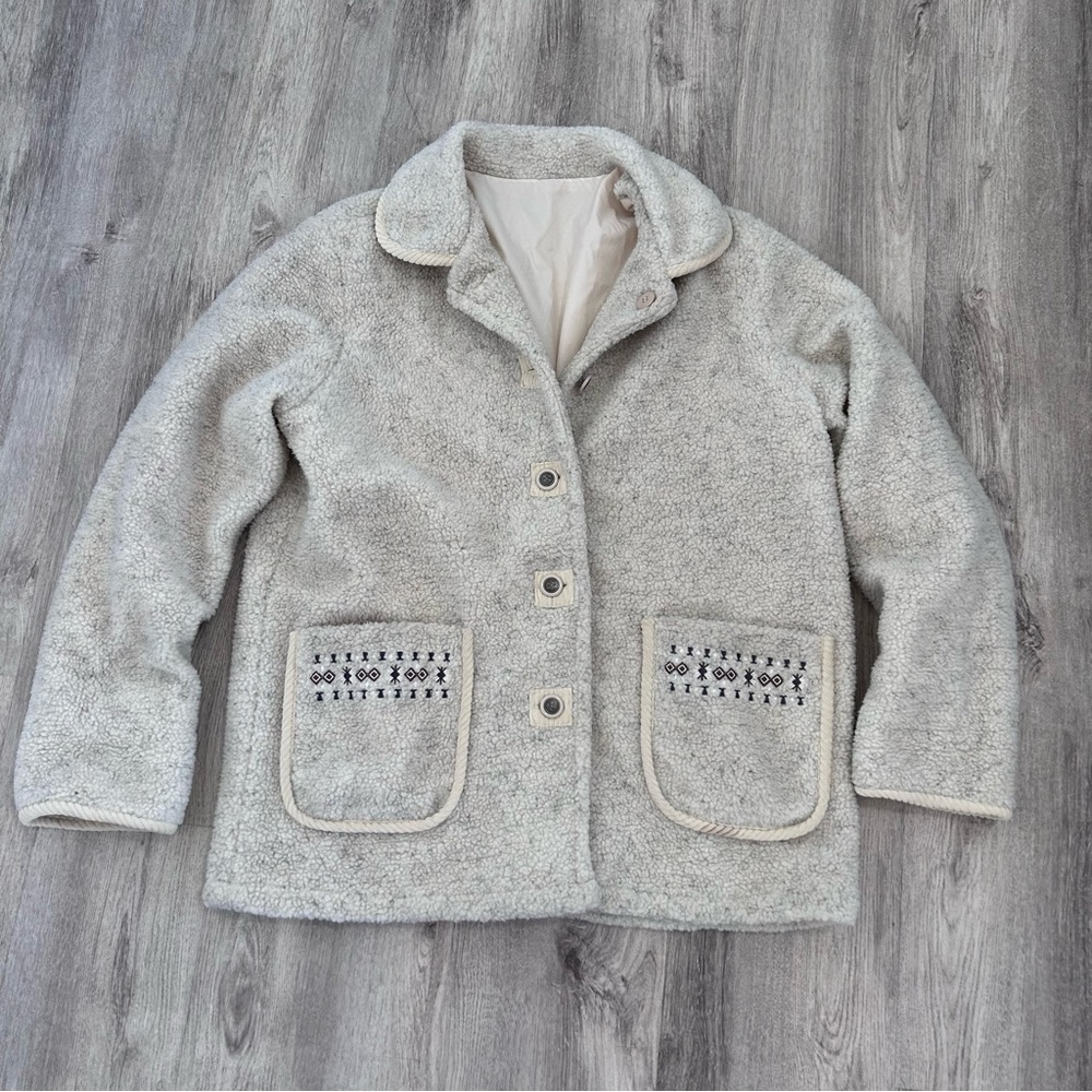 Tudor Court Sherpa Reversible Jacket Teddy Coat Womens L Cottage Grandma Granola